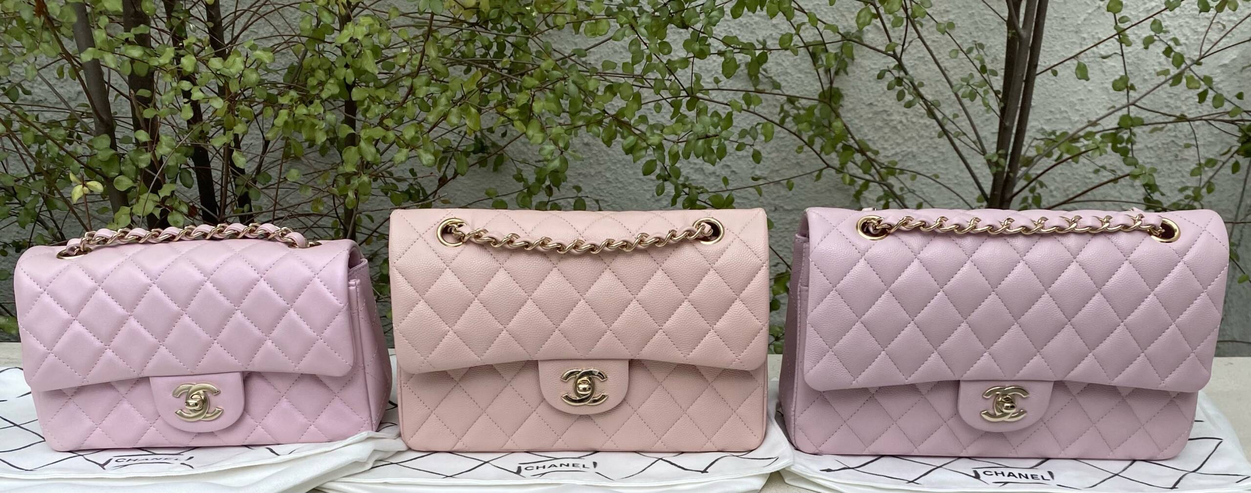 Chanel Iridescent Pink Quilted Lambskin Medium Classic Double Flap Silver Hardware, 2021 (Like New), Womens Handbag