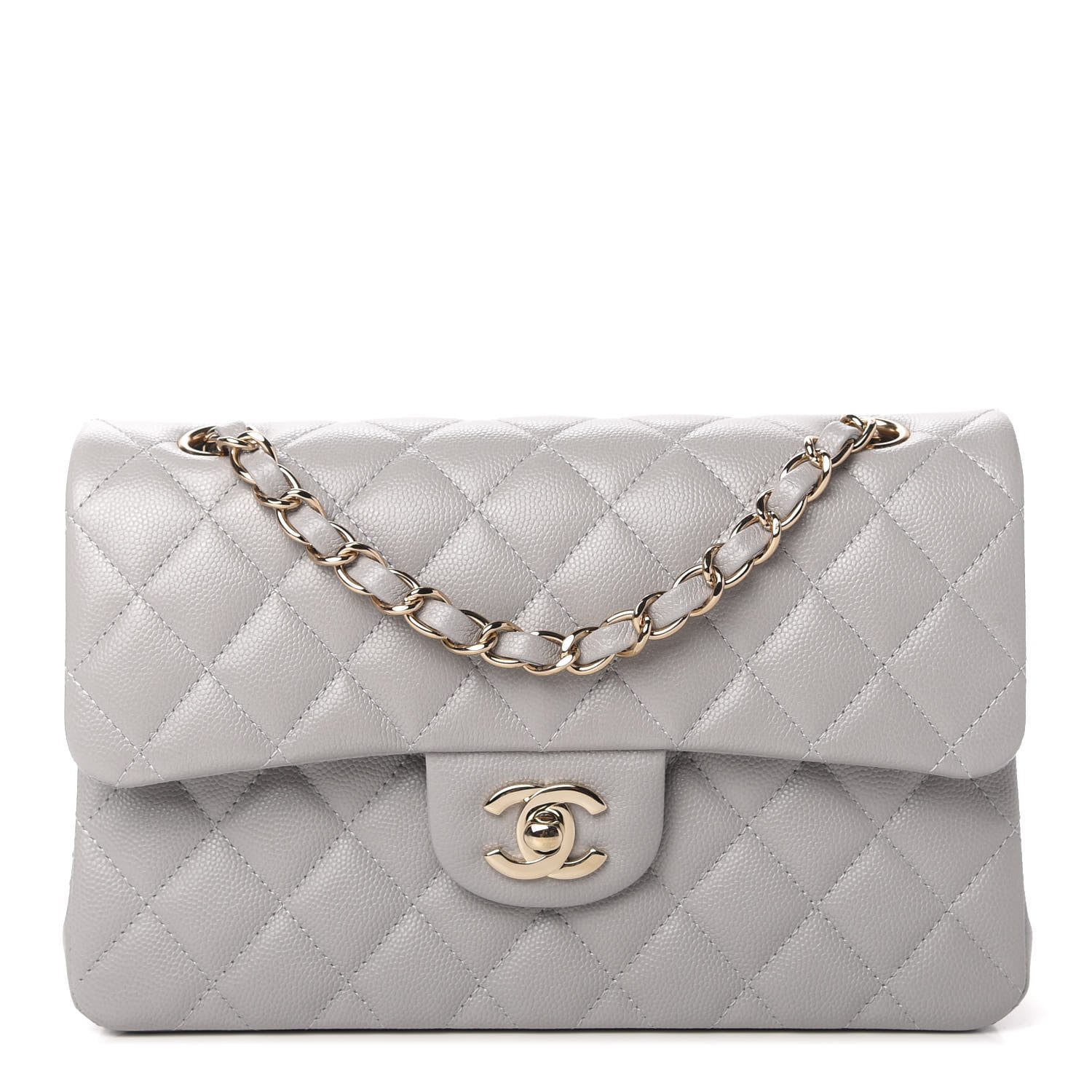 Chanel Metallic Grey Quilted Leather Perforated Classic Single