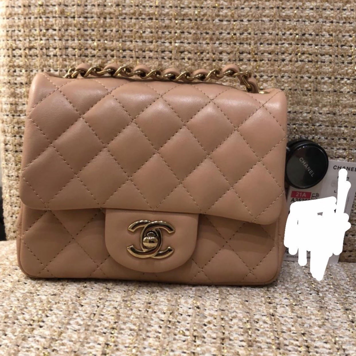 Chanel Lambskin Quilted Mini Rectangular Flap Dark Beige