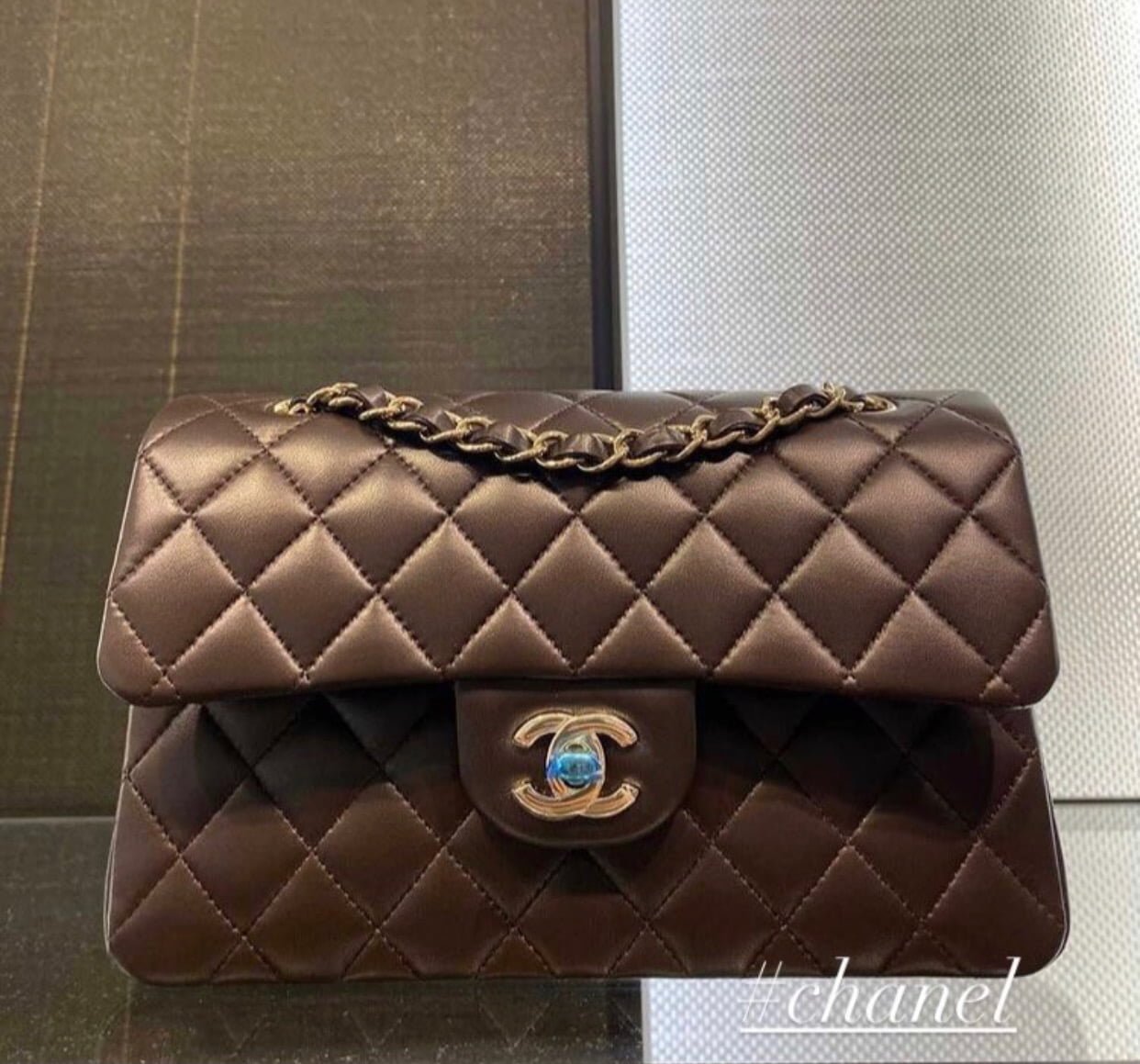 Chanel Classic Quilted Mini Square Caramel Dark Beige Lambskin