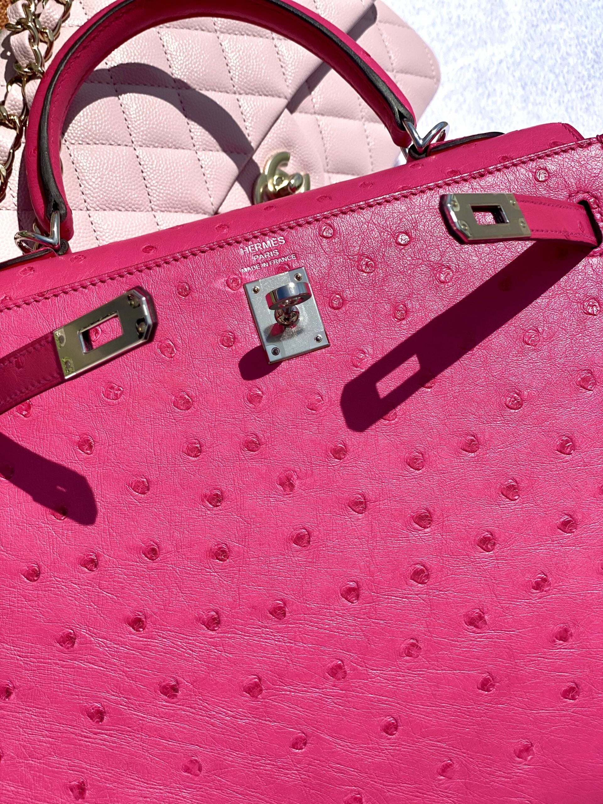 Hermes style kelly bags pink ostrich handbags