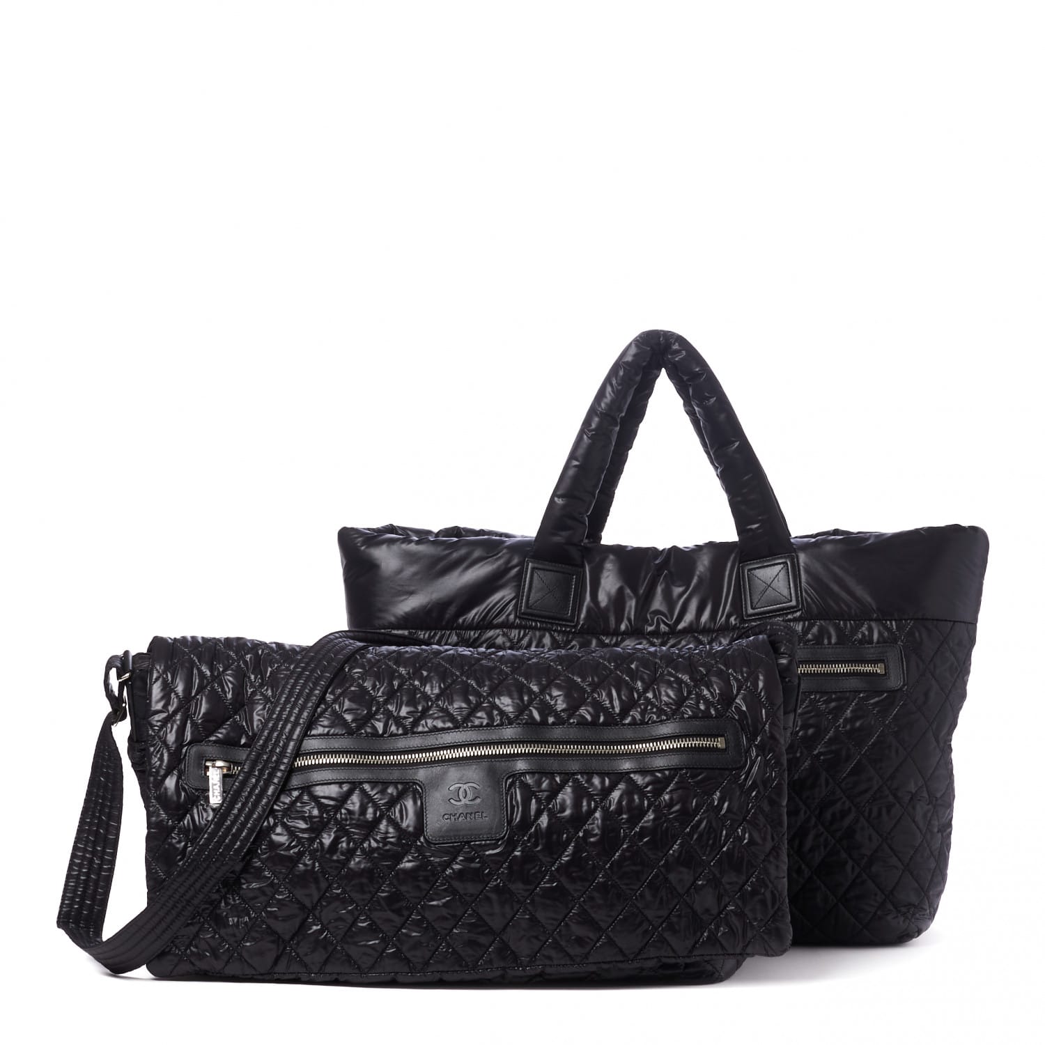 CHANEL Nylon Quilted Large Coco Cocoon Tote Black 1265219