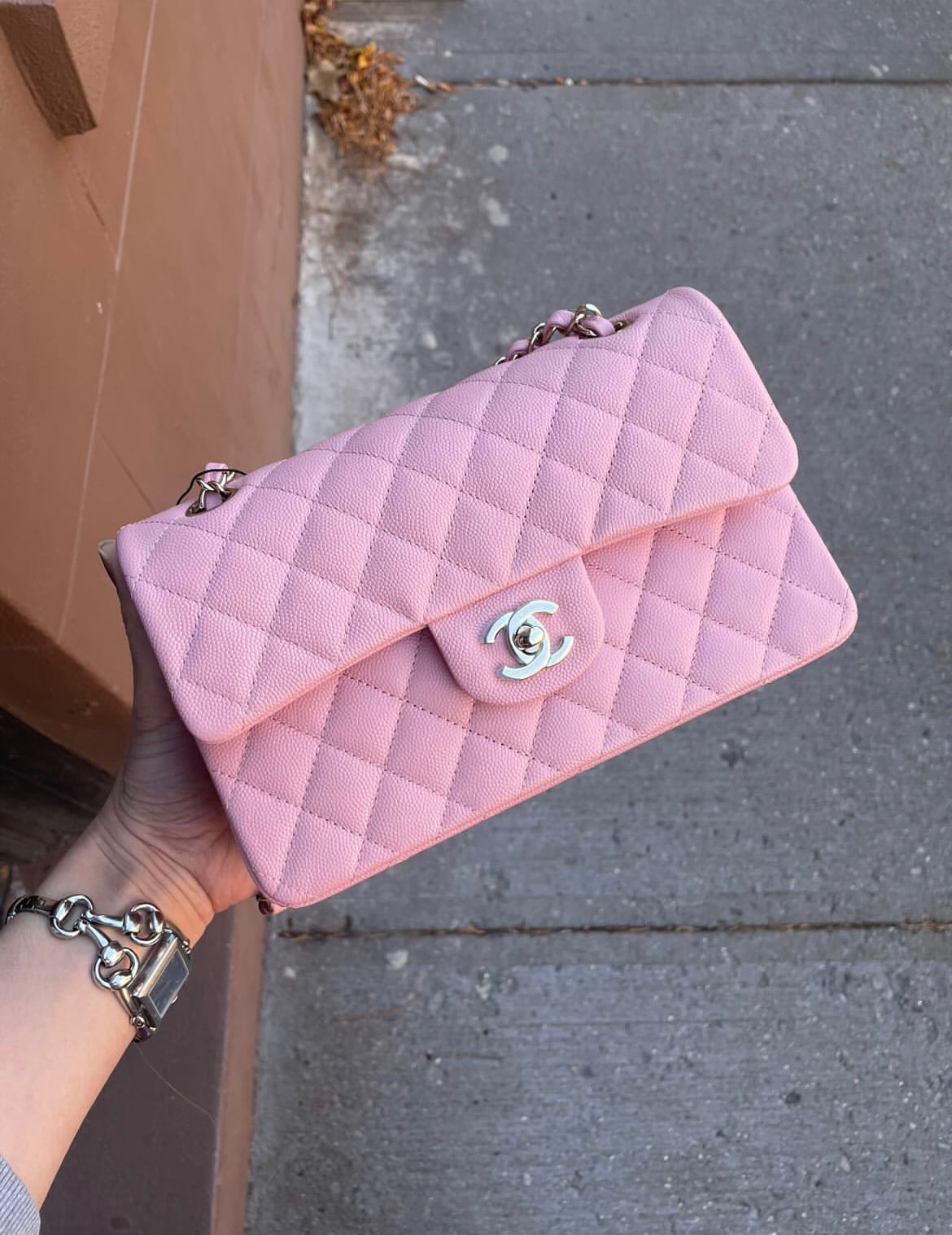 Chanel Classic Small Flap 22C Pink Quilted Caviar with light gold hardware