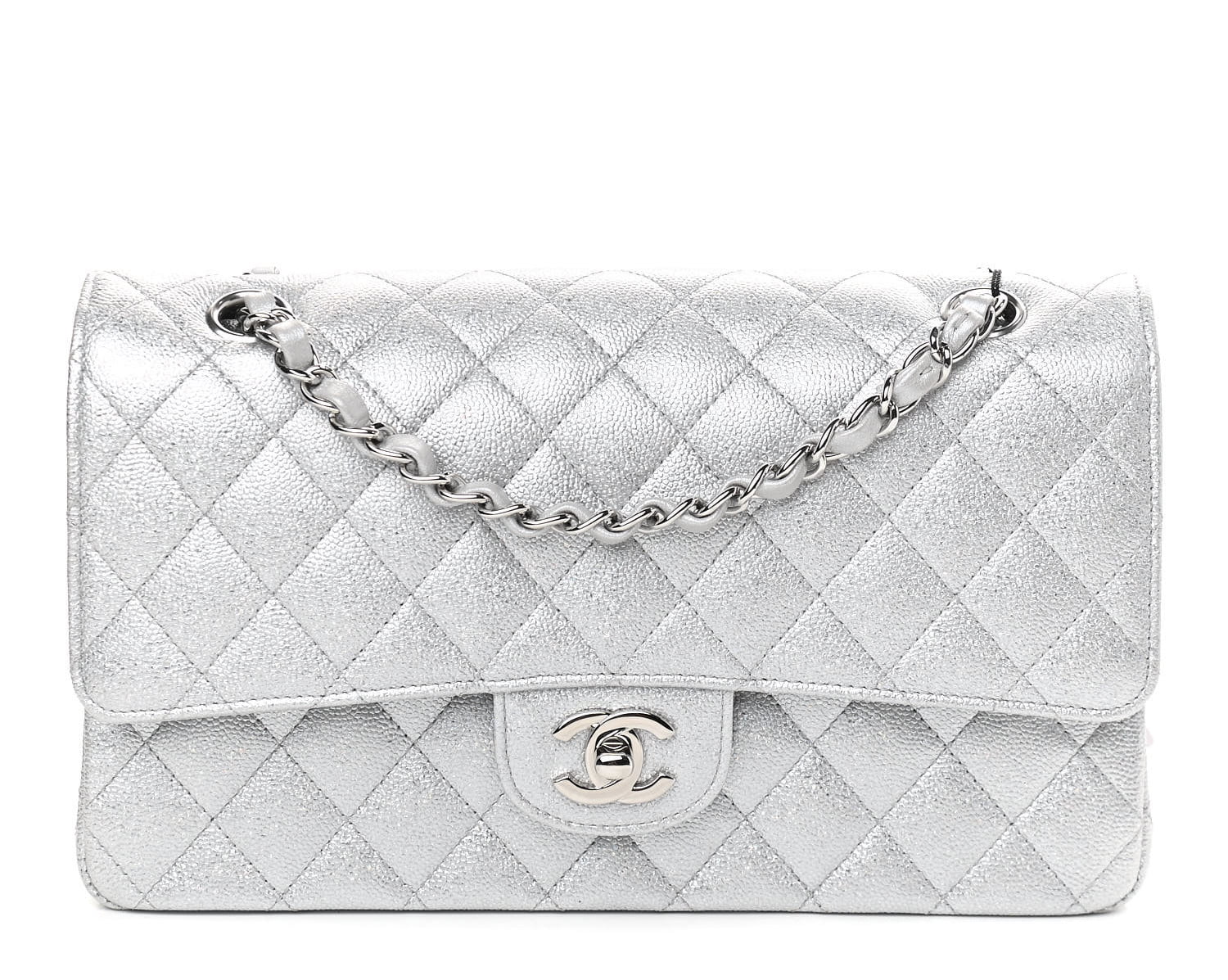 Chanel Classic Medium Double Flap 15C Pearly Beige Quilted Caviar with  matte silver hardware