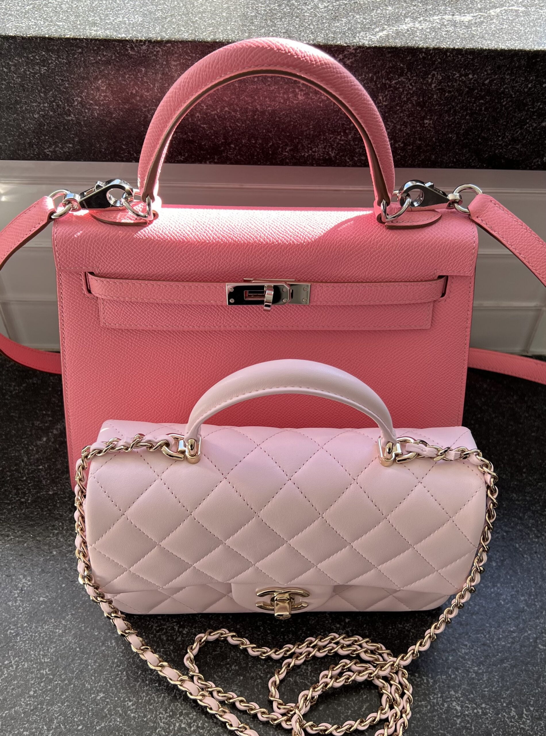 chanel mini top handle pink