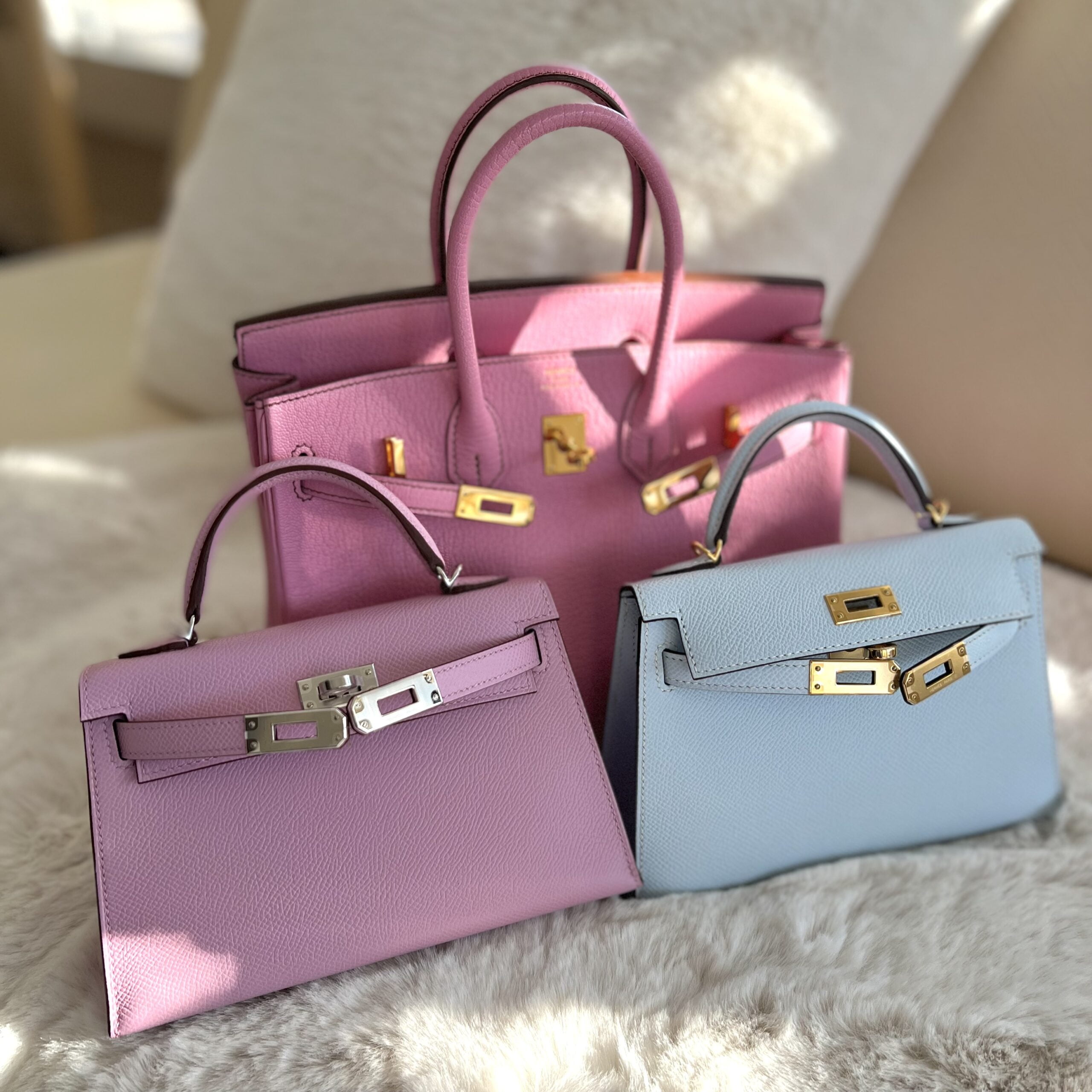 Hermès Blue Brume Handbags for Sale