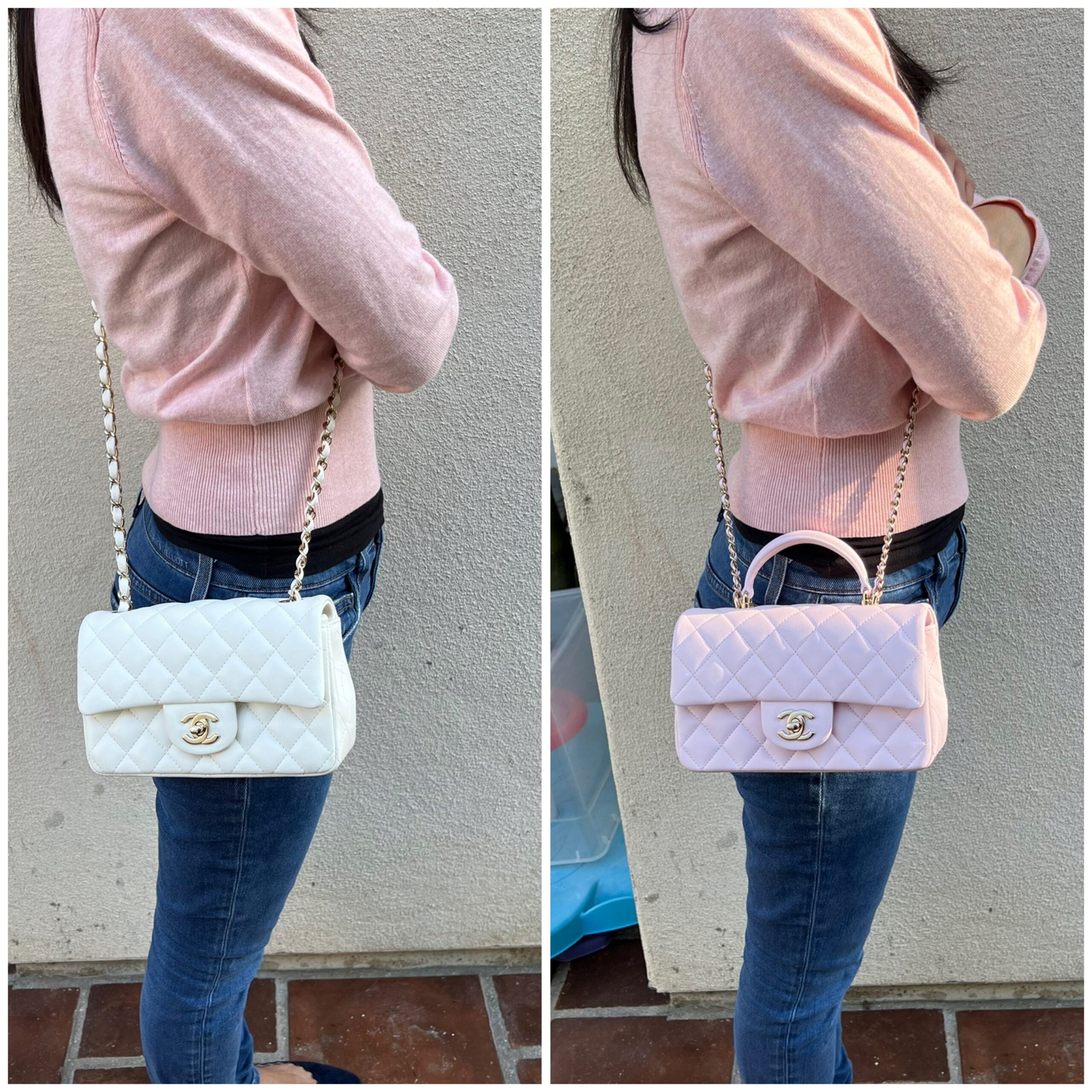 Stunning CHANEL 22P Mini Pink Rectangular Flap Bag with Top Handle Gold  Hardware  eBay