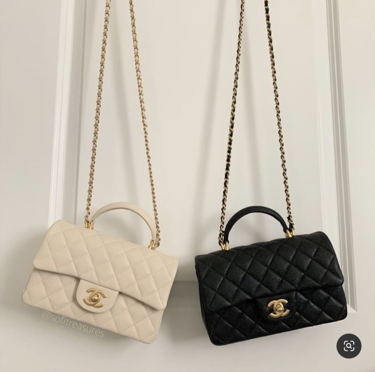 Chanel Mini Rectangular Flap with Top Handle Black Lambskin Gold Hardware