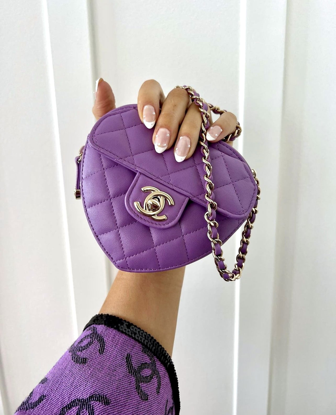 purple chanel heart bag