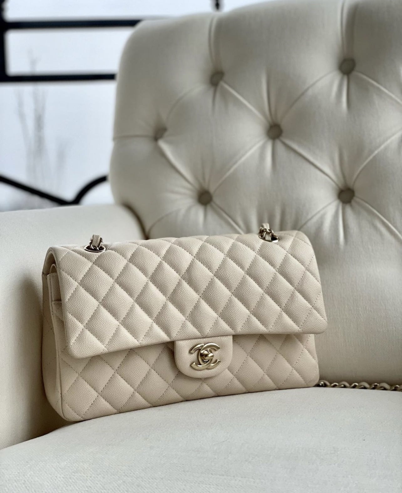 Chanel Classic Medium Double Flap Bag In Pale Pink Caviar With