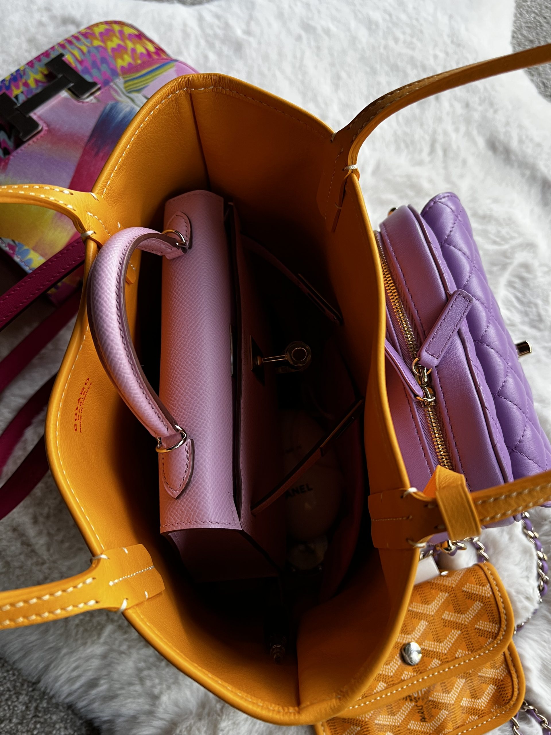 Goyard Mini Anjou Tote Bag In Chevroches Calfskin And Ine Canvas in Purple
