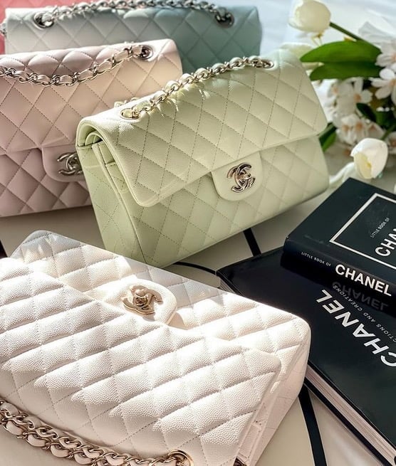 2022 Year CHANEL Classic Iridescent Lambskin Quilted Medium Double Flap  Beige/Golden Handbag