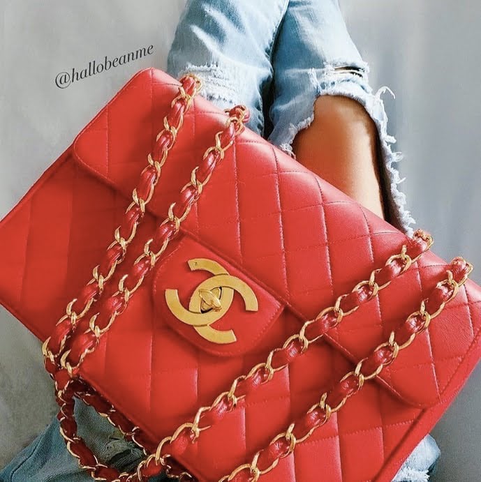 red chanel bag with gold hardware