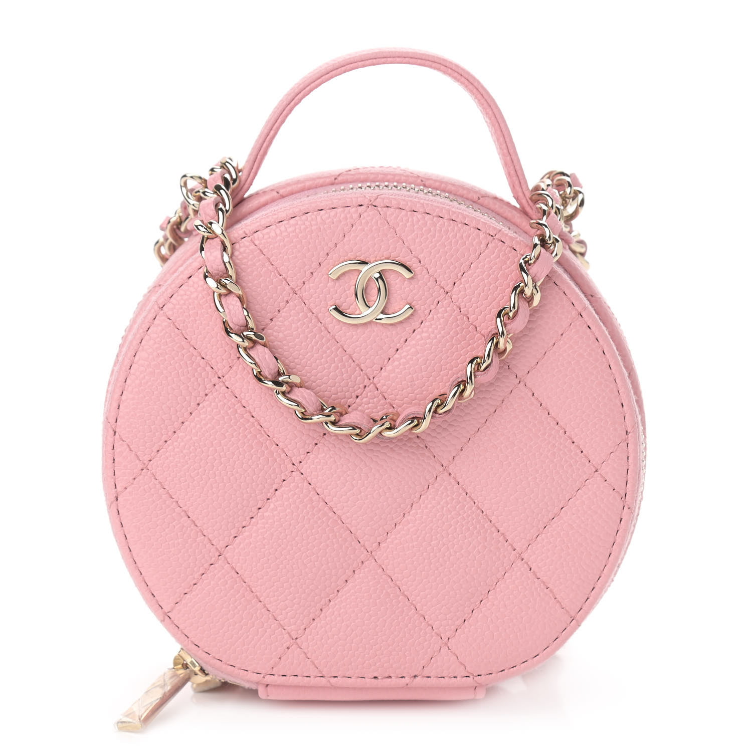 Chanel Handle With Care Round Vanity Case with Chain Quilted