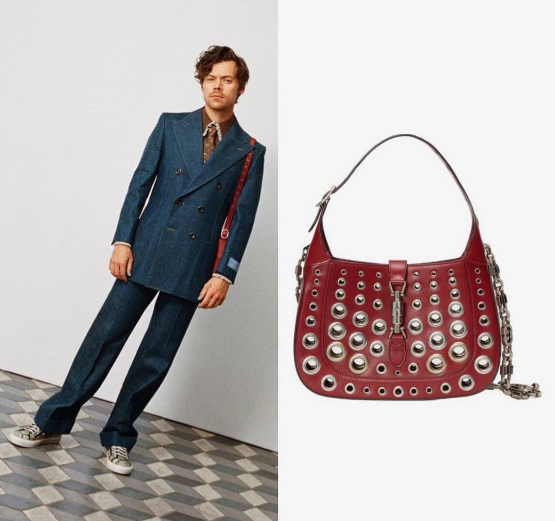 Harry Styles Lookbook on X: In this shot, Harry is holding a #Gucci Zumi  shoulder bag ($2,980) in black grainy leather featuring shiny gold- and  silver-toned hardware and interlocking G Horsebit.