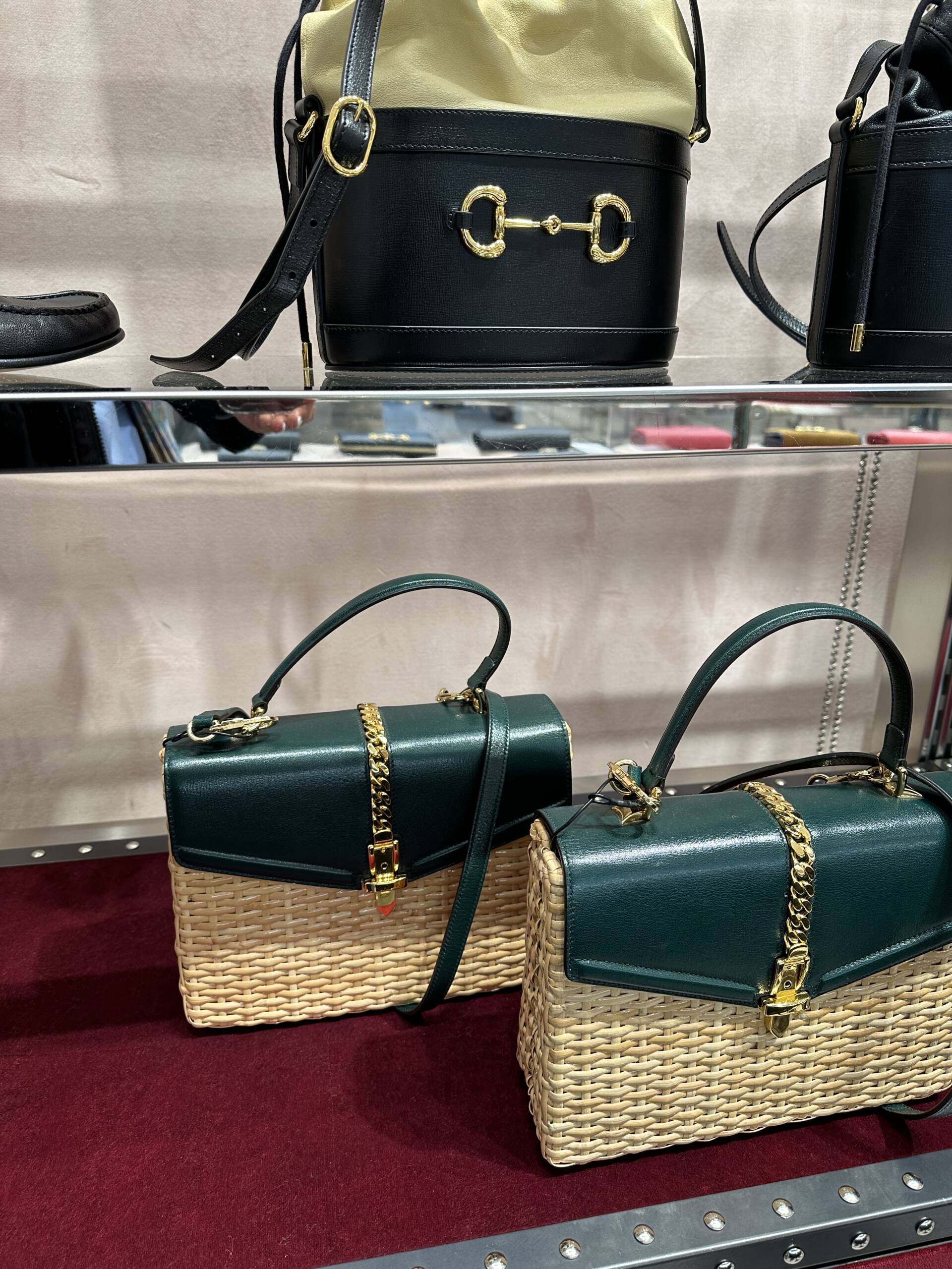 Gucci picnic bags on display at Paris Outlet mall