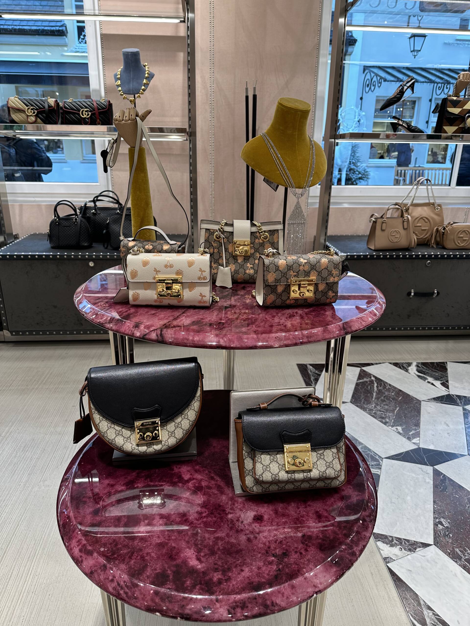 Gucci bags on display at La Vallee Village in Paris