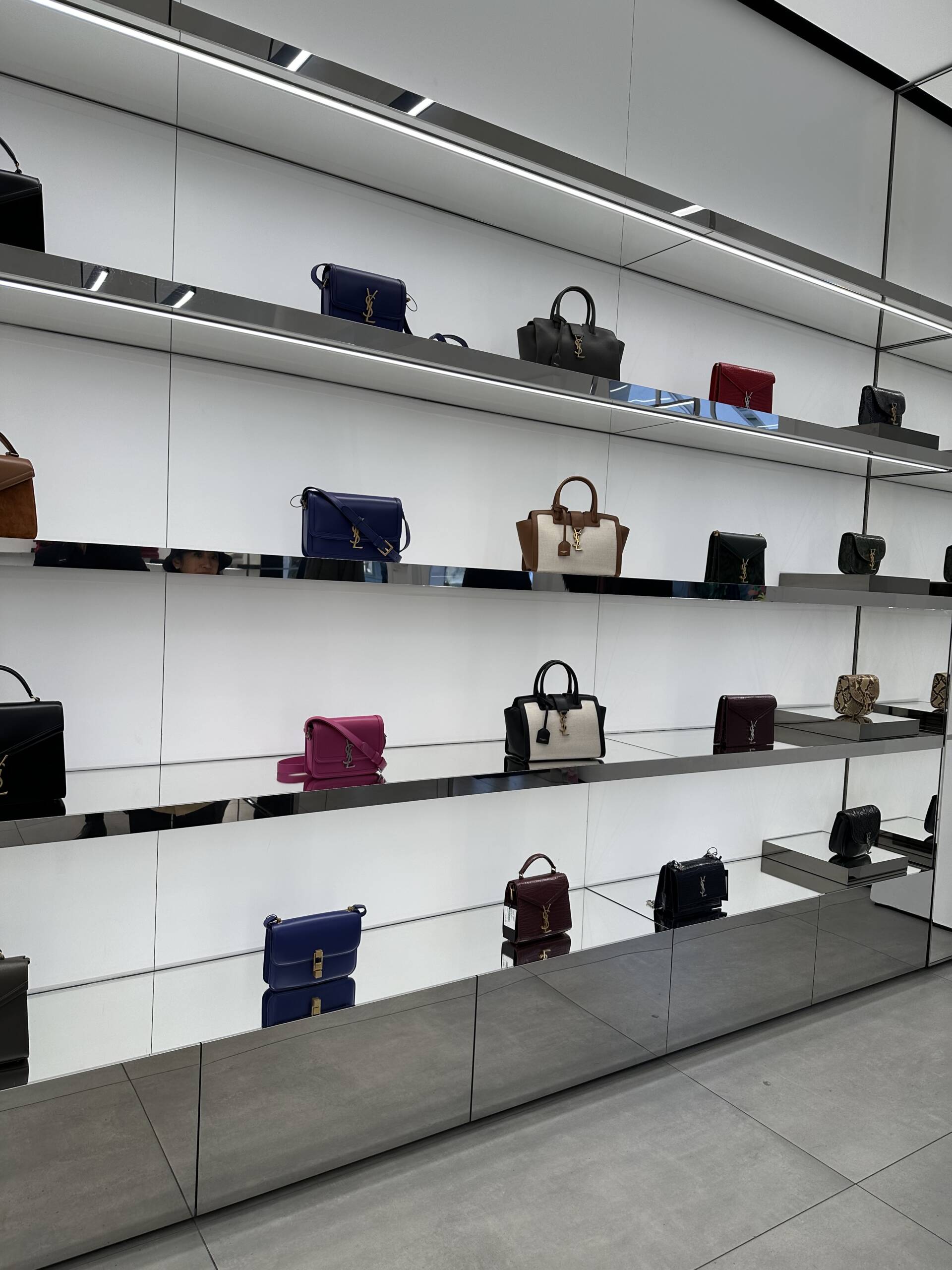 Handbag display at Saint Laurent in Paris La Vallee Village