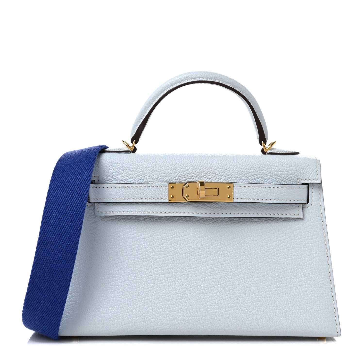 Pre-owned Hermes Kelly Sellier 20 Bleu Brume Chevre Palladium