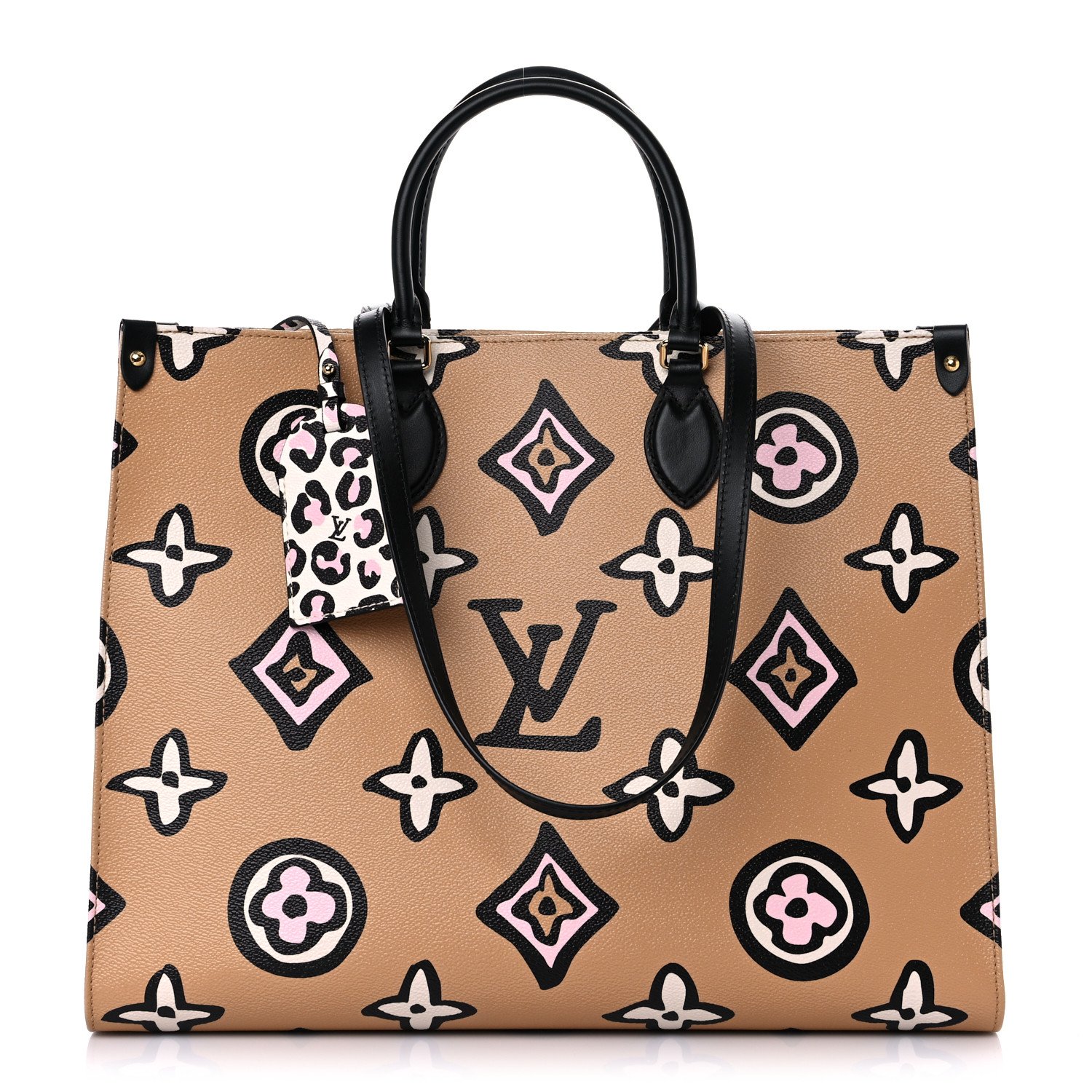 LOUIS VUITTON Raffia Calfskin Monogram Giant Onthego GM Tan