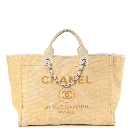 Chanel Deauville Logo Shopping Tote Printed Raffia Large Neutral 57886243