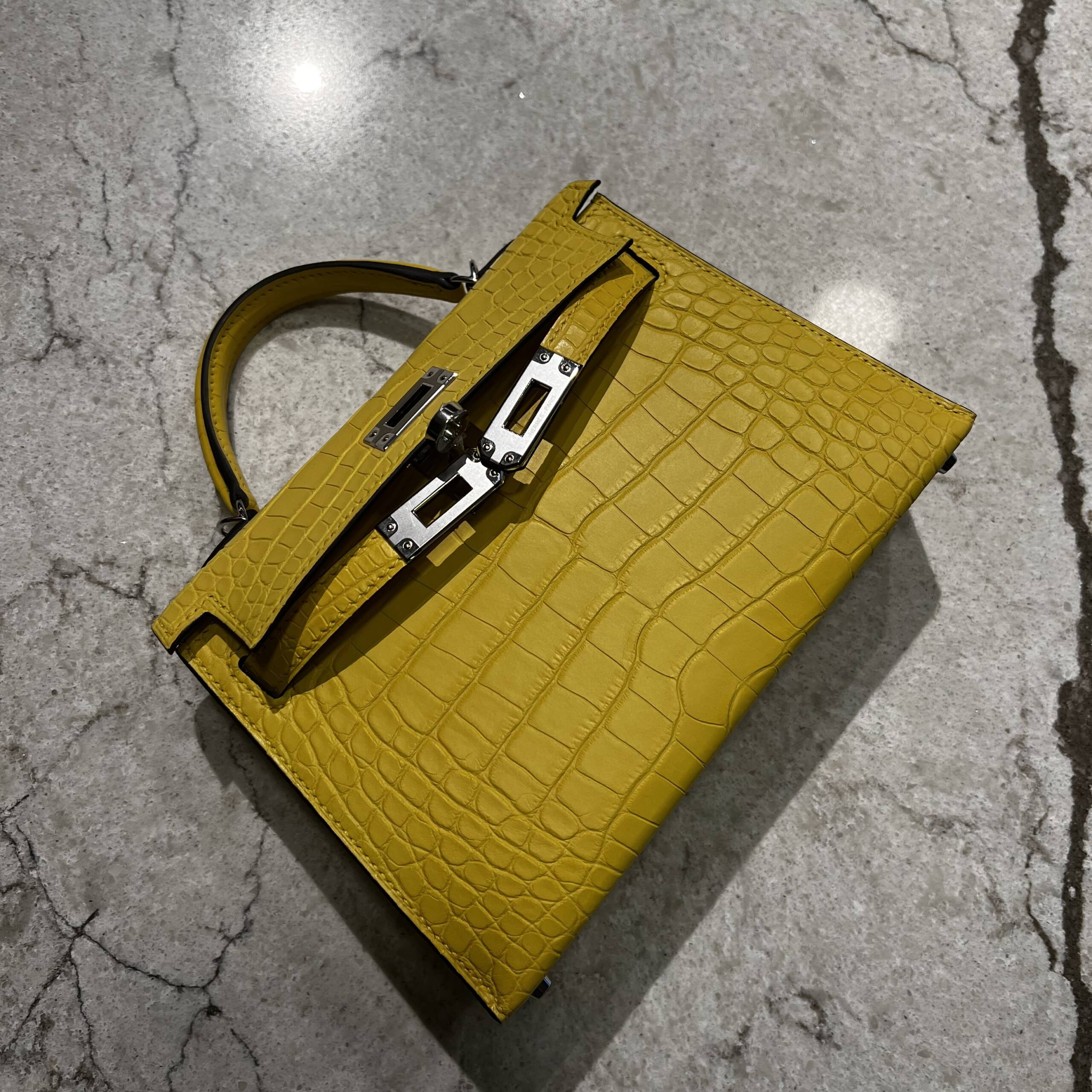 Luxury Hermes 9D Ambre Yellow Shiny Crocodile Birkin Bag25CM Gold Hardware  - HEMA Leather Factory