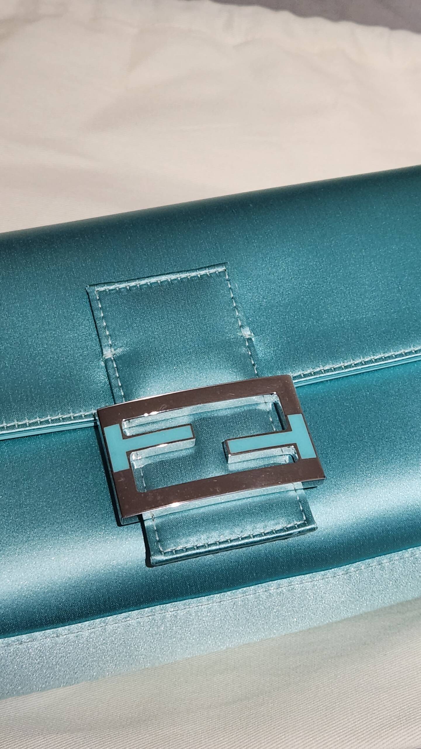 fendi x tiffany | fendi baguette | satin tiffany bag | satin baguette bag | fendi handbag