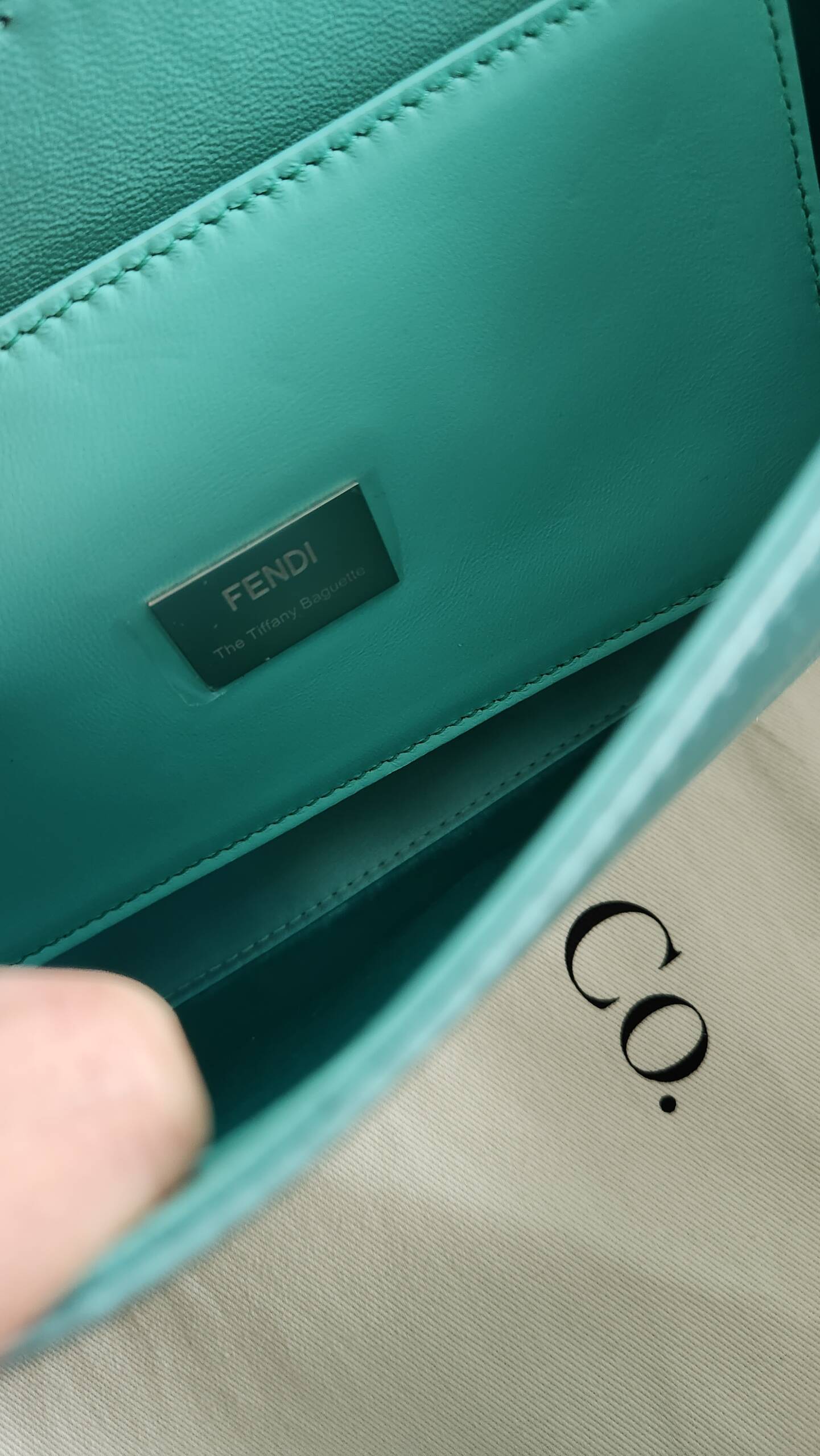 Tiffany x FENDI Medium Baguette in Tiffany Blue Silk Satin, Silver