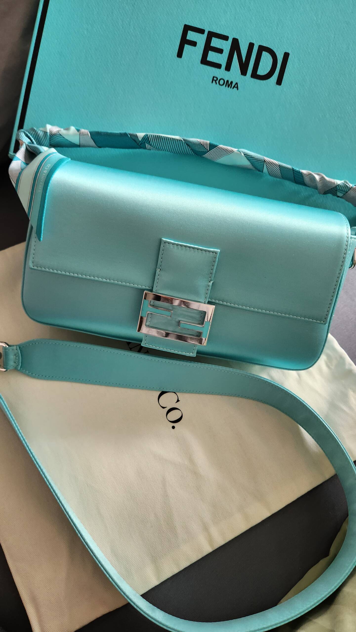 FENDI X TIFFANY & CO. LEATHER TIFFANY BLUE & SILVER BAGUETTE BAG