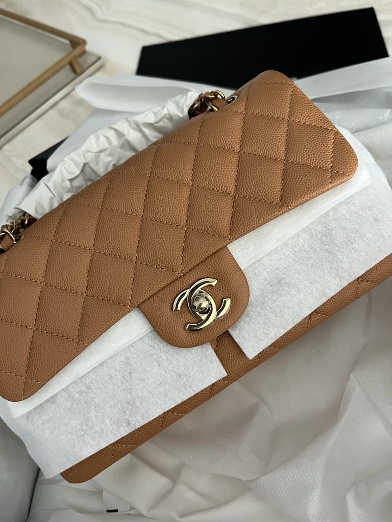 Chanel Classic Small Double Flap, 21P Caramel Lambskin Leather, Gold  Hardware, As New in Box