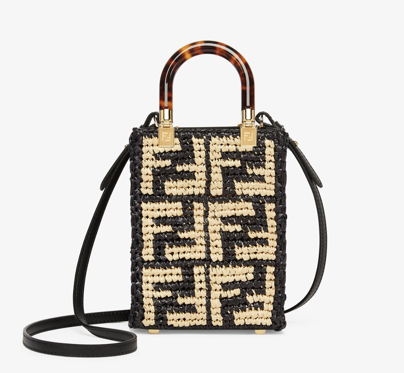 Fendi Mini Sunshine Raffia Shopper Bag