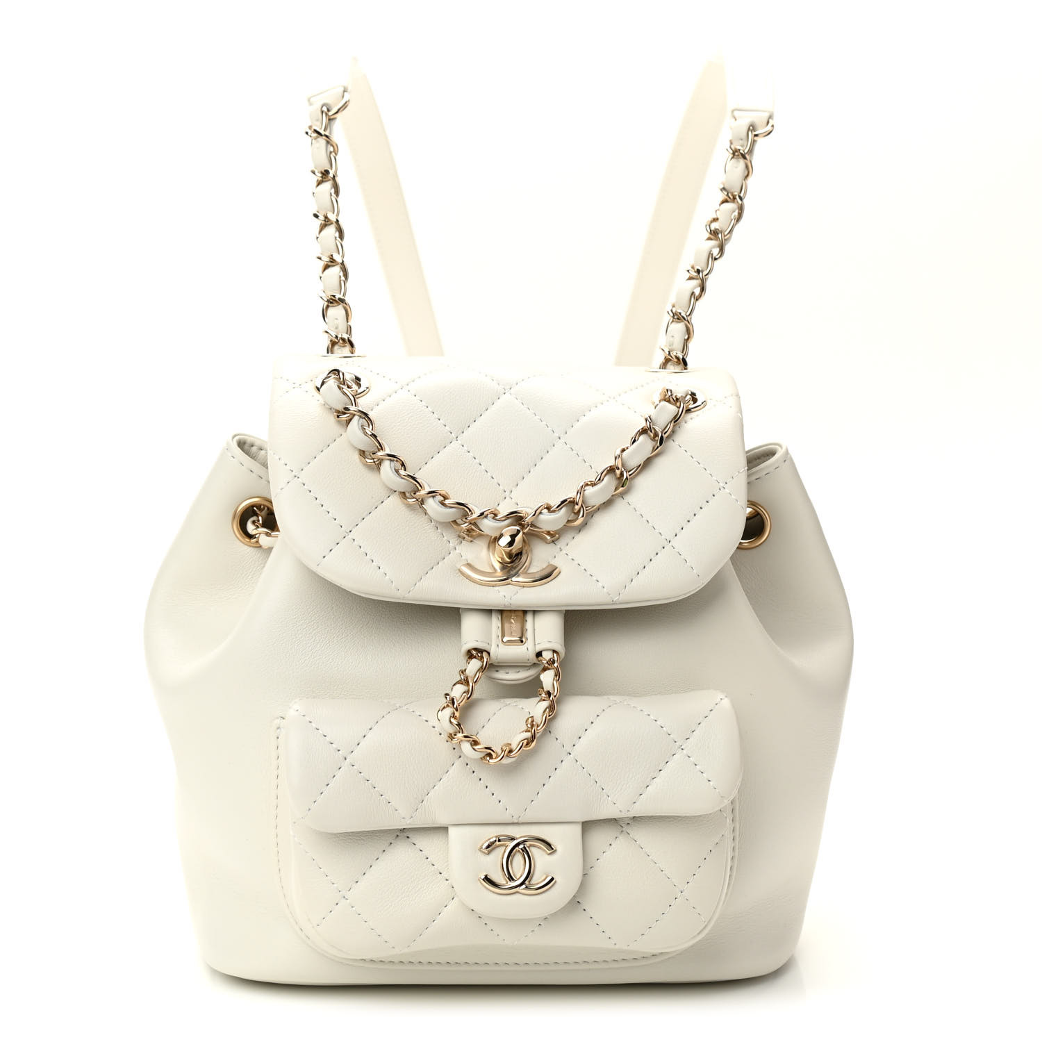 Chanel White Quilted Aged Leather Small Duma Backpack Bag