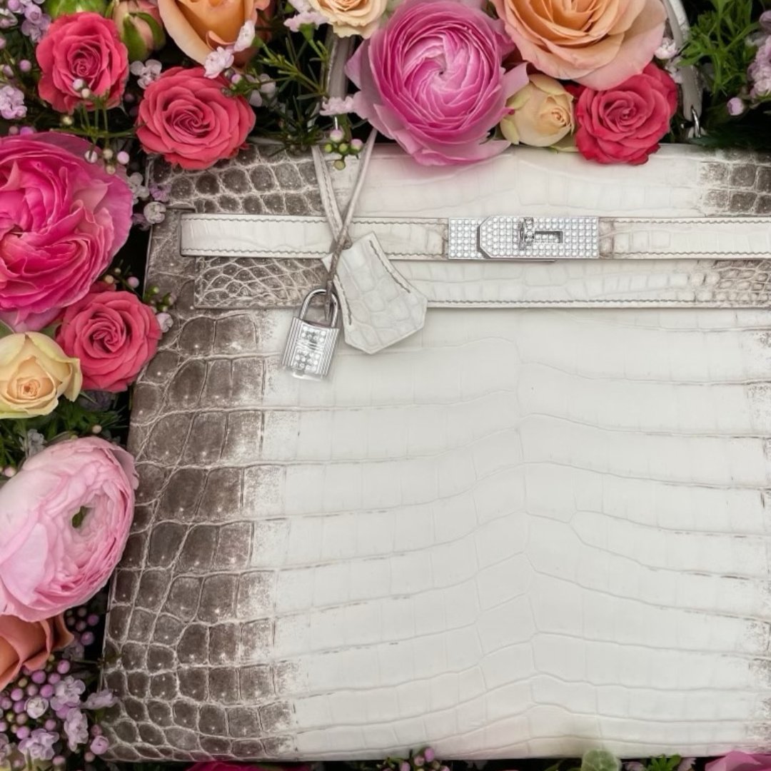 A RARE & EXCEPTIONAL, MATTE HIMALAYA NILOTICUS CROCODILE DIAMOND BIRKIN 35  WITH 18K WHITE GOLD & DIAMOND HARDWARE