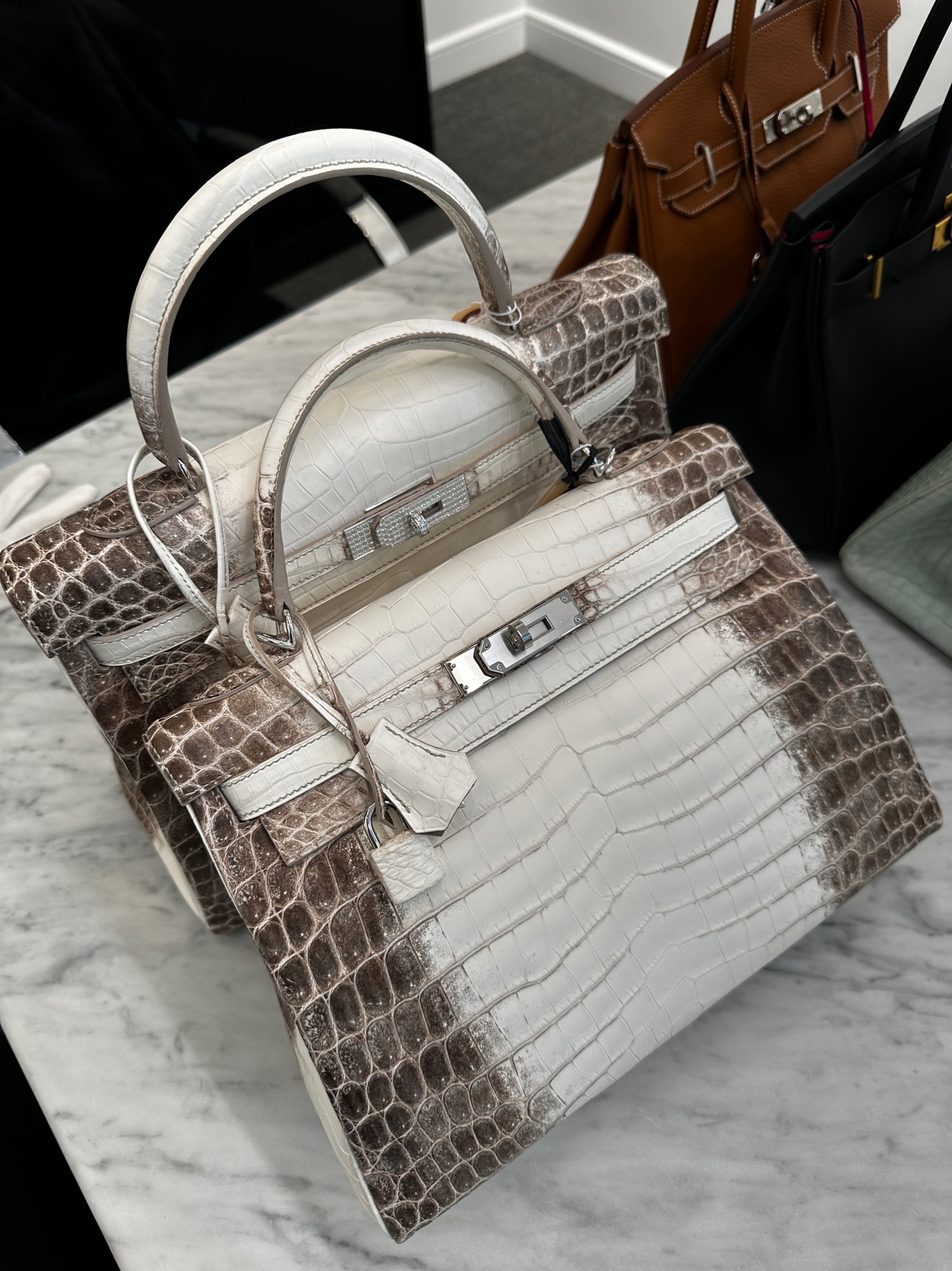 Hermes Blanc Himalayan Himalaya Kelly 25 Crocodile Handbag Birkin