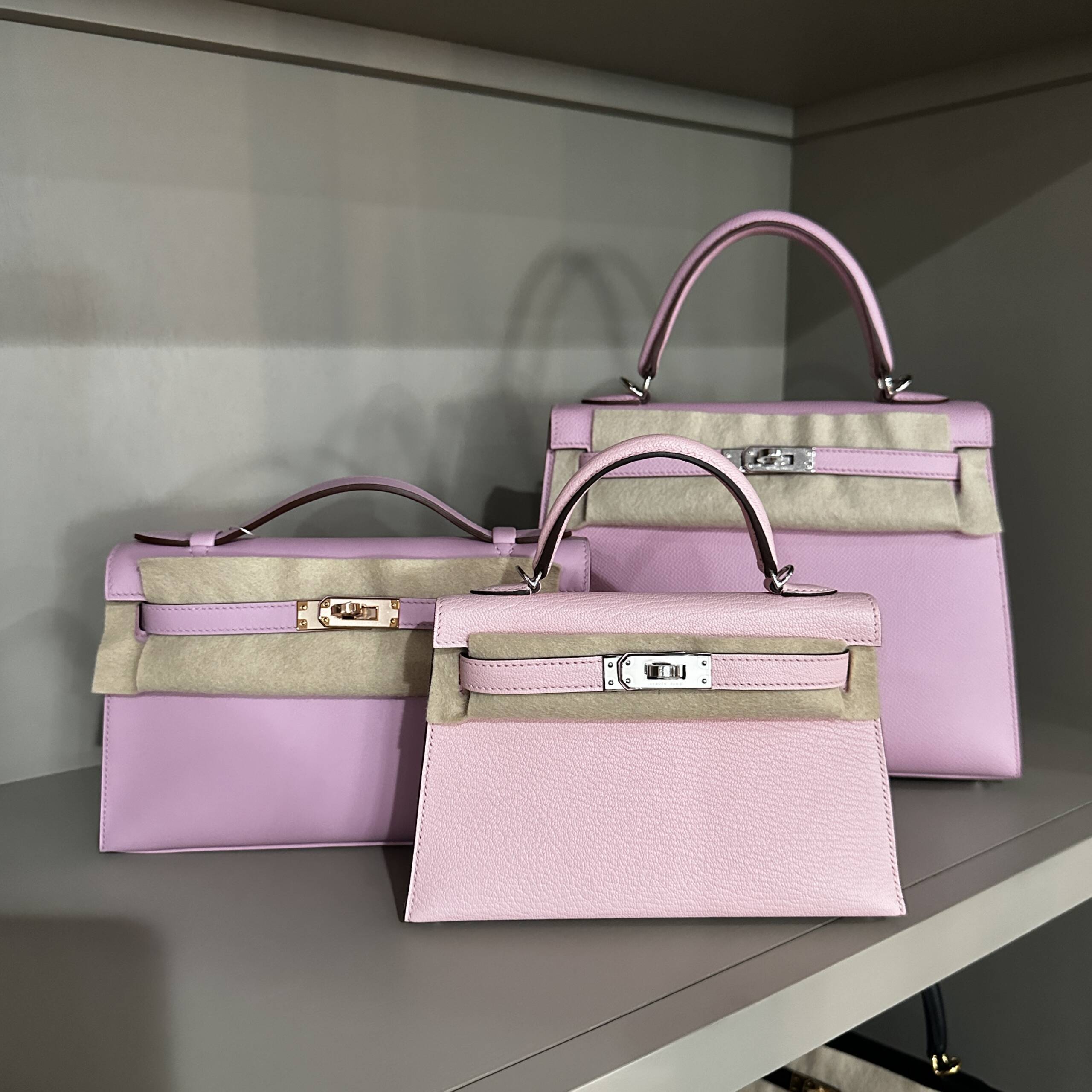 Hermes Kelly 20 Mini Sellier Mauve Sylvestre Epsom Permabrass