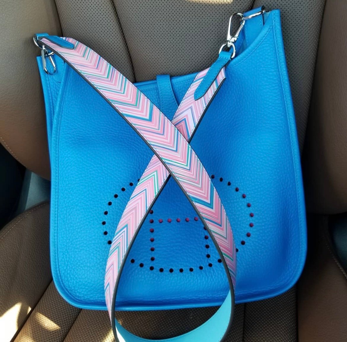 Hermes Evelyne Mini in Bleu Colvert with bicolor strap