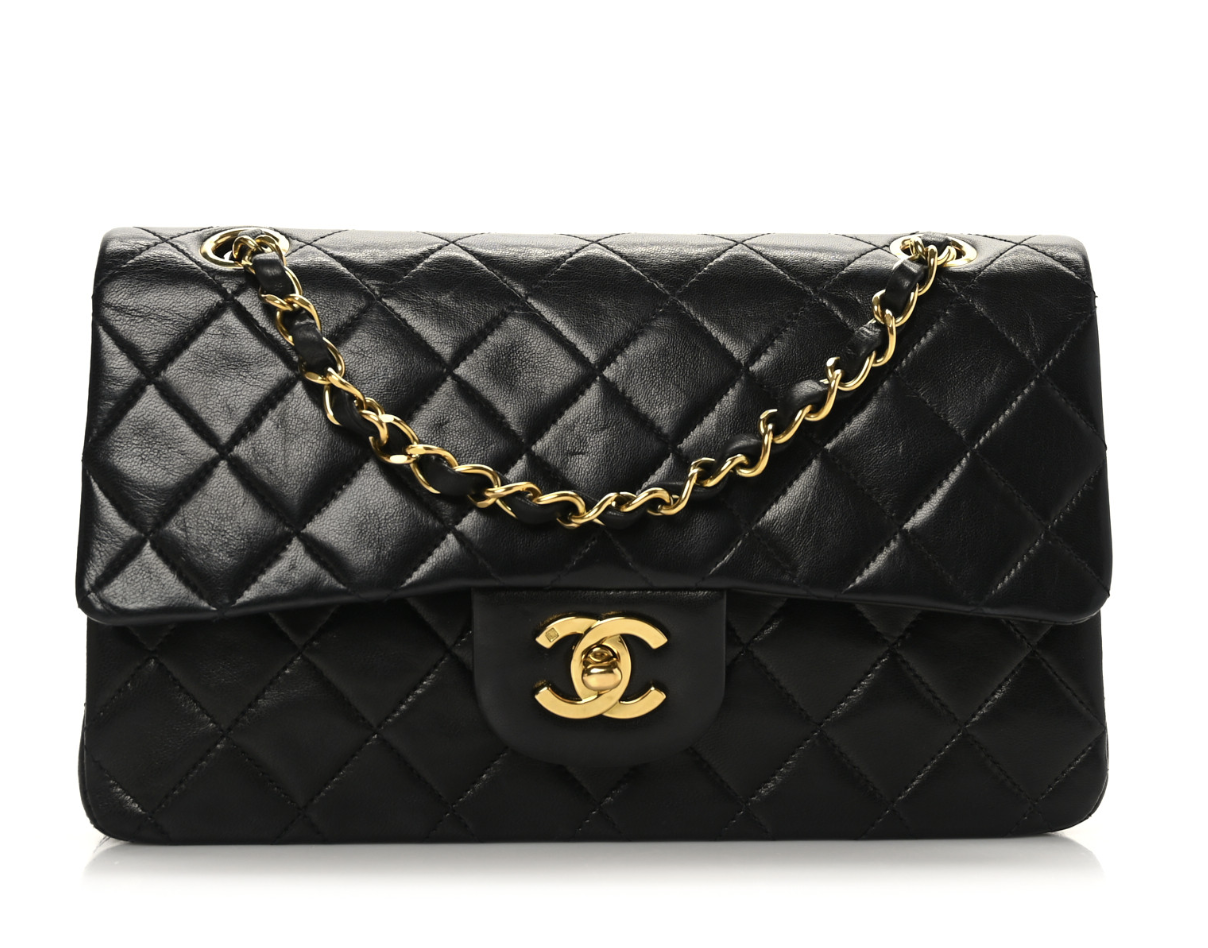 Chanel Black Quilted Lambskin Medium Classic Double Flap Gold Hardware, 1986-1988, Womens Handbag