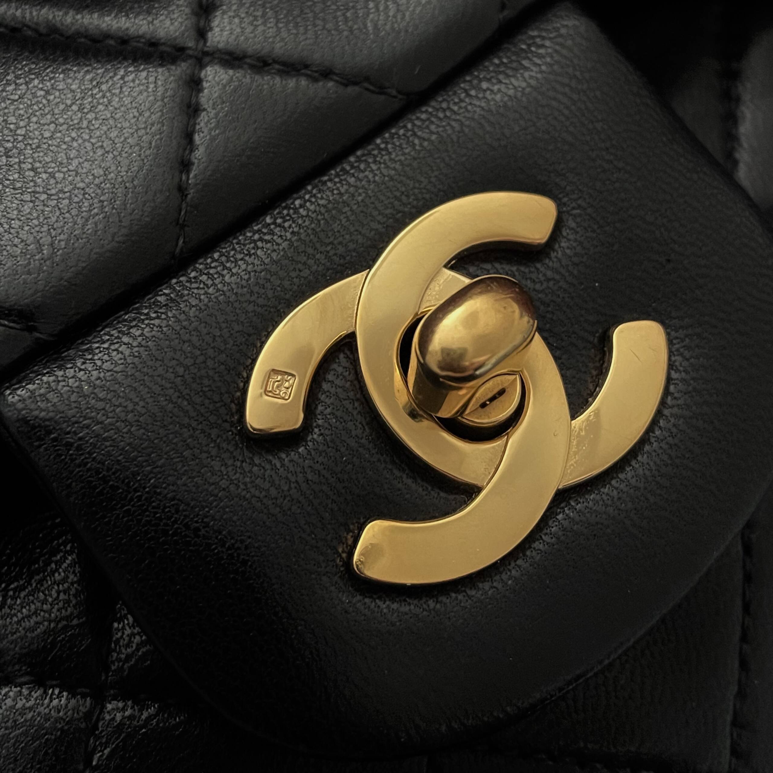 Chanel Vintage Square Classic Mini Single Flap Quilted Black Lambskin 24k  Plated