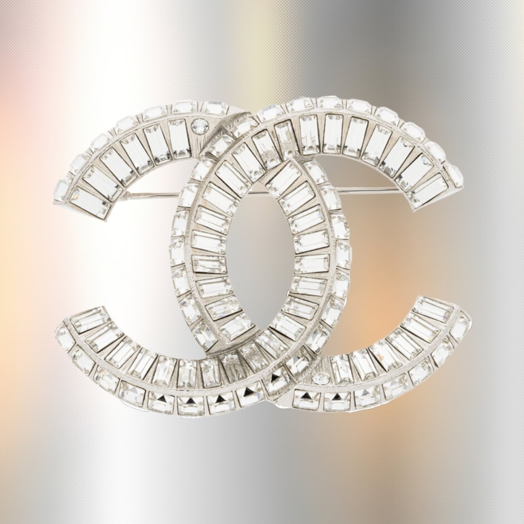 Chanel CC silver Dubai moon swarovski crystal pin brooch – The Find