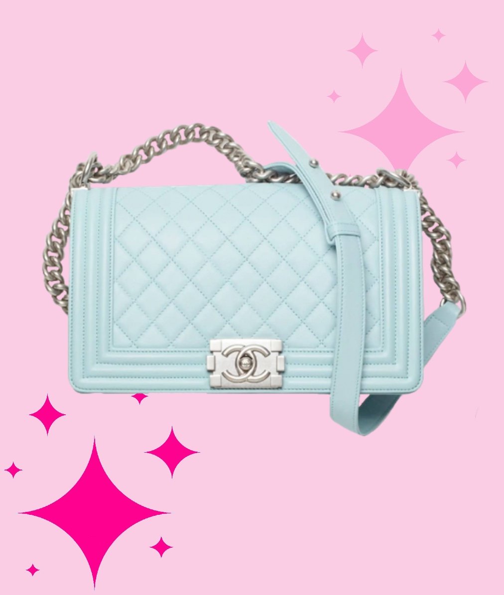 CHANEL Perforated Lambskin Quilted Mini Rectangular Flap Light Blue Light  Purple White 1285121