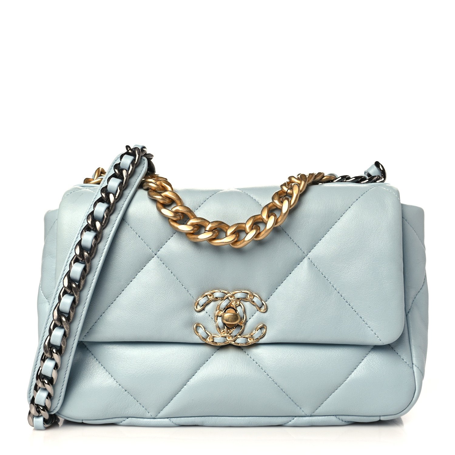 Chanel 19 Flap Bag In Pastel Yellow Lambskin With Gold Hardware in Natural