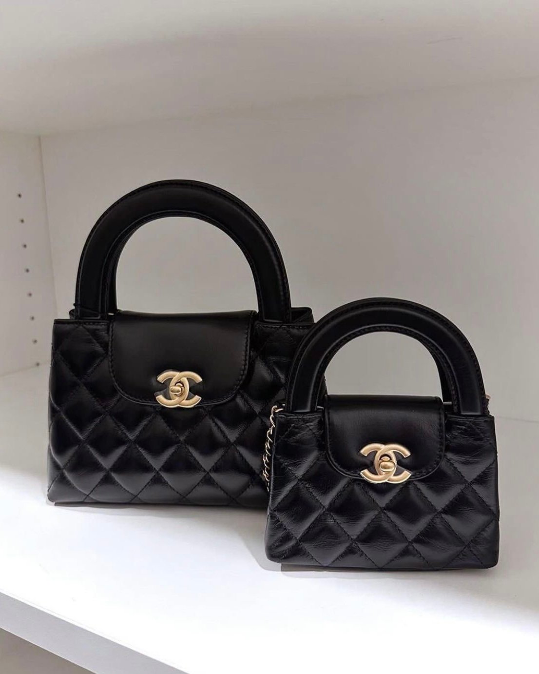 Chanel 23K Nano Kelly Shopping Bag Black Shiny Aged Quilted