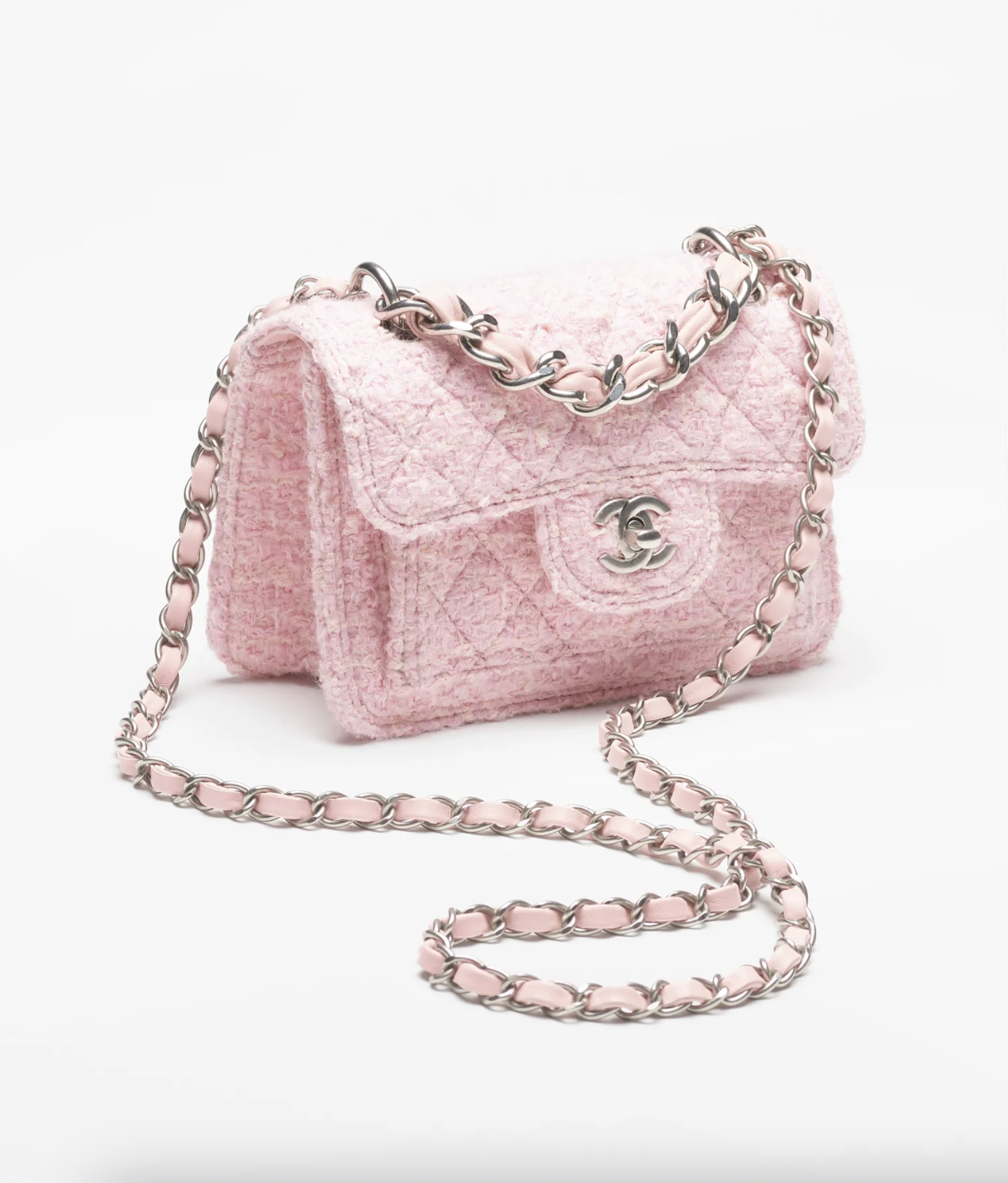What Goes Around Comes Around Chanel Pink Tweed Rectangular Flap Mini Bag