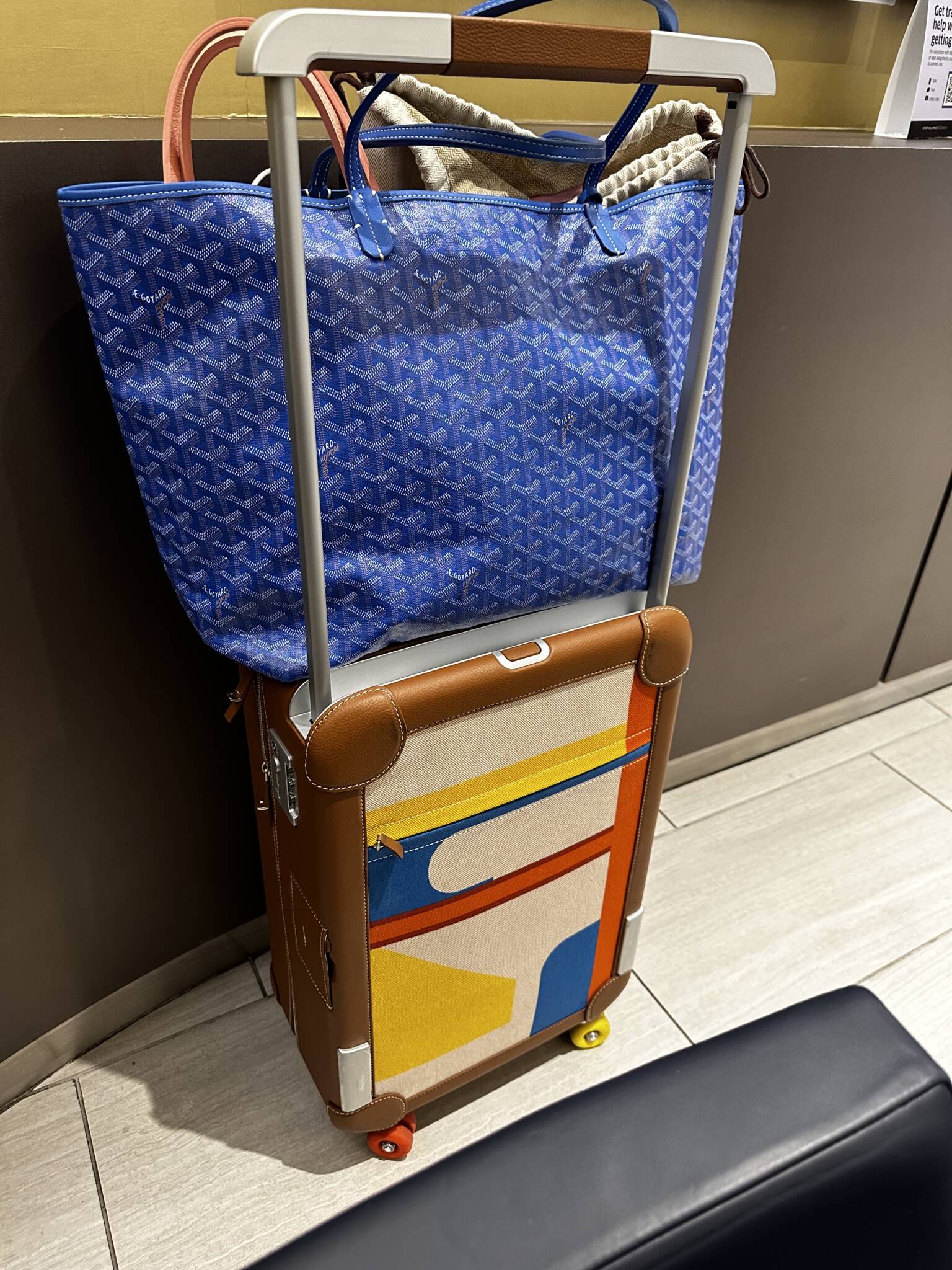 Photo from my Paris trip to attend the Hermès runway in March 2023. Blue Goyatd Saint Louis GM hermes carry on luggage