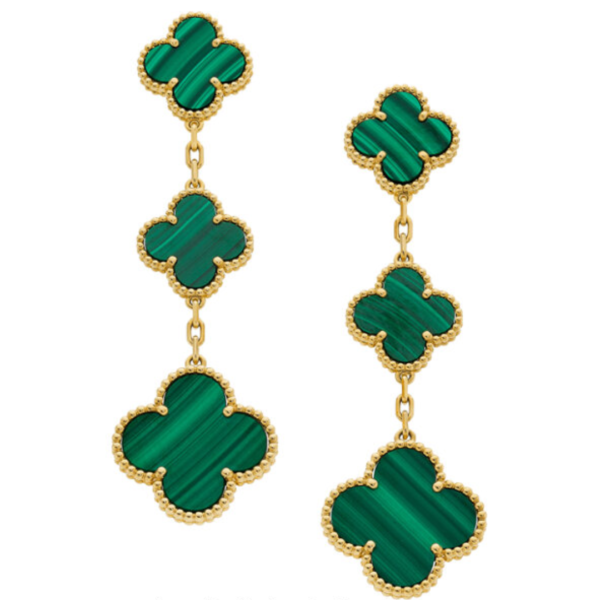 Van Cleef & Arpels Malachite, Gold Alhambra Earrings