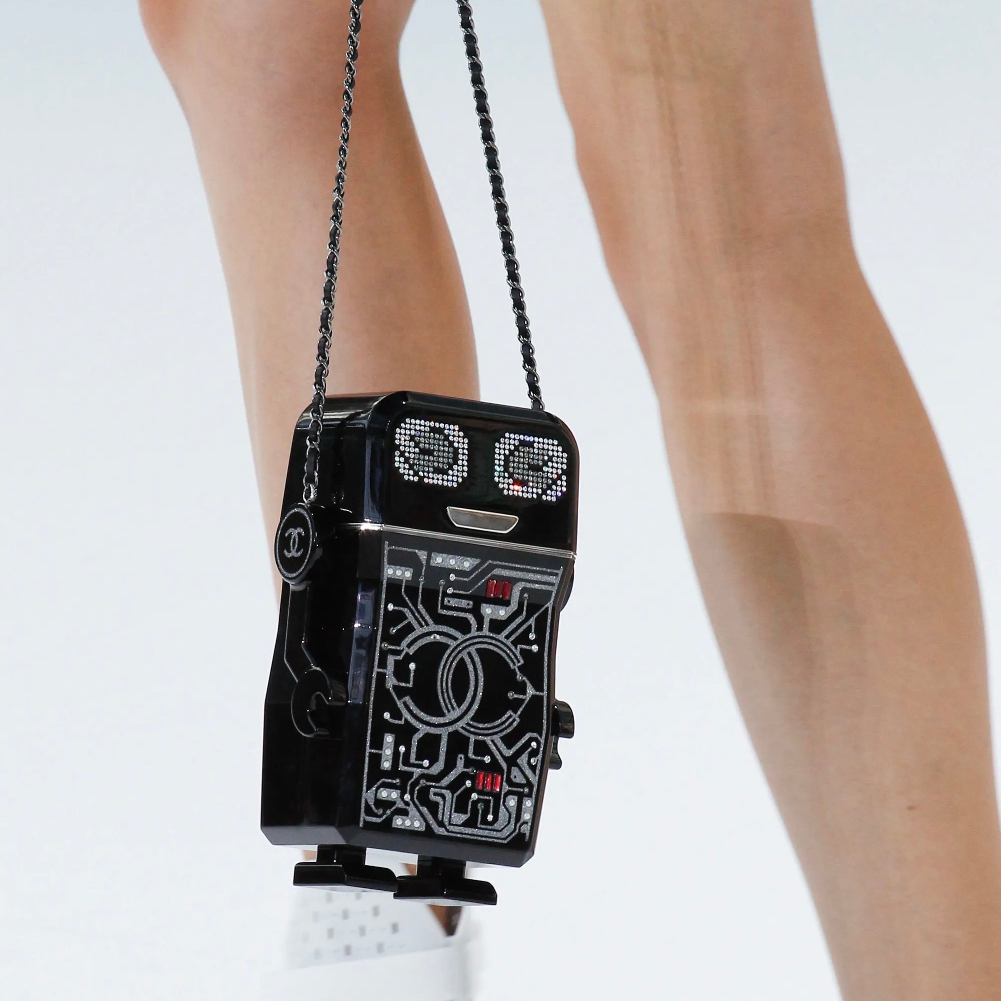 Chanel Black Lucite & Crystal Robot Minaudière with Silver Hardware Spring 2017