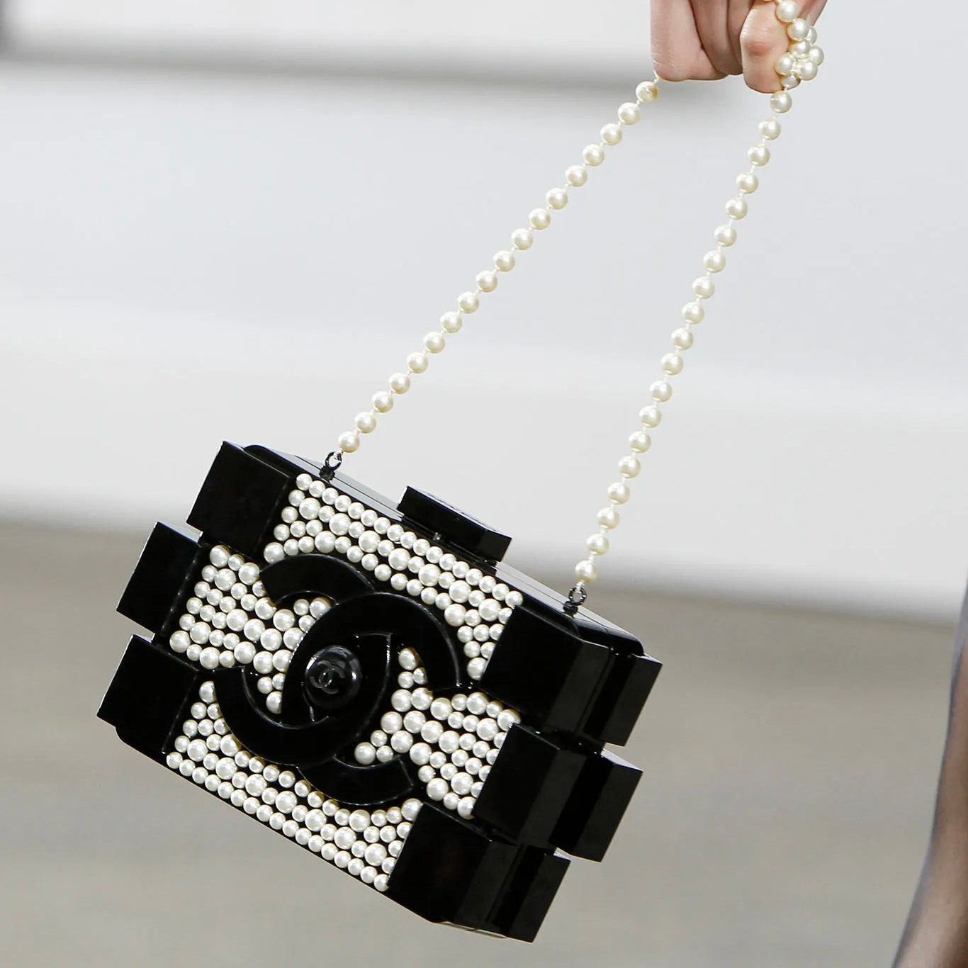 Chanel Black Lucite & Faux Pearl CC Boy Brick Lego Minaudière Spring 2014