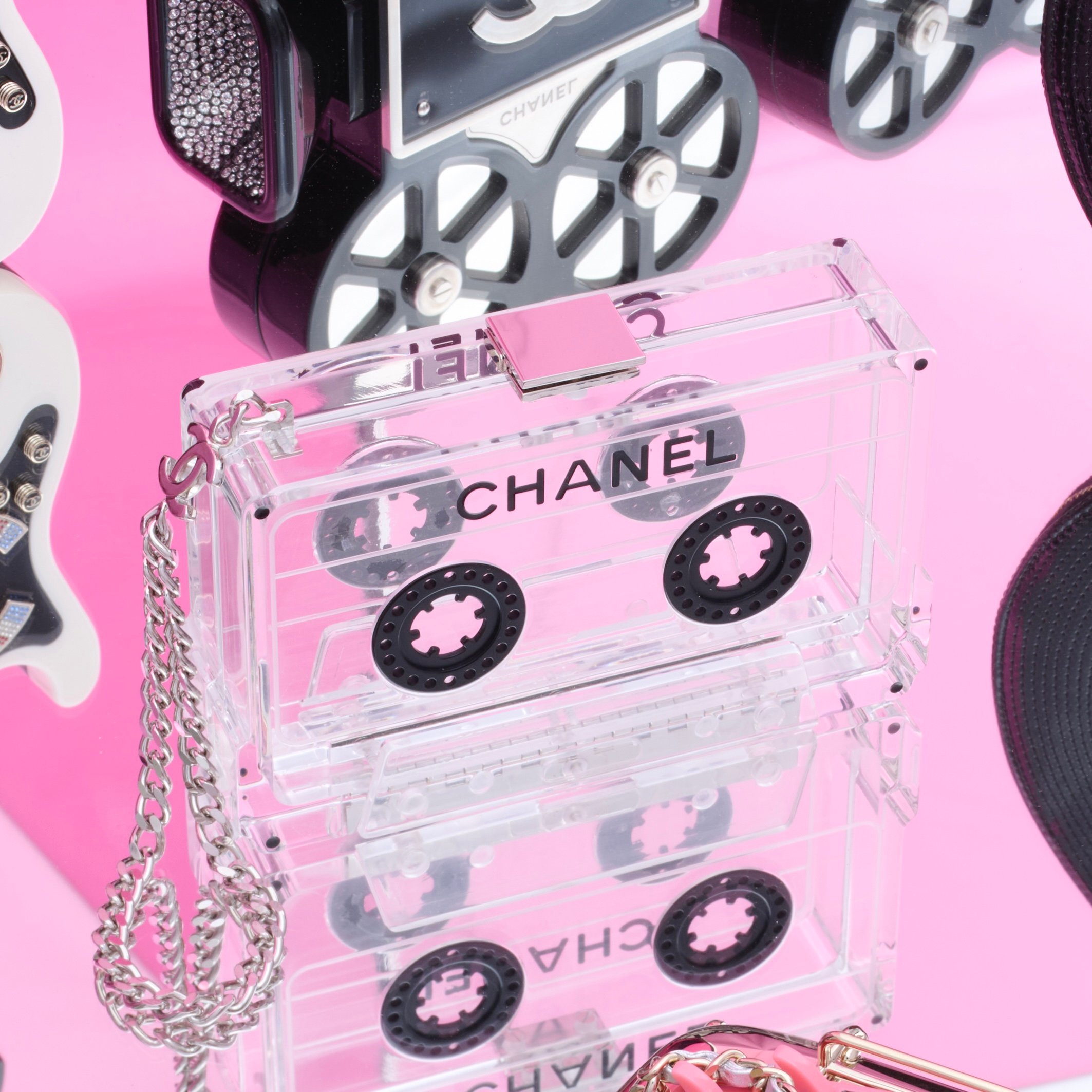 Chanel Clear Lucite Cassette Tape Minaudière with Silver Hardware Spring 2004