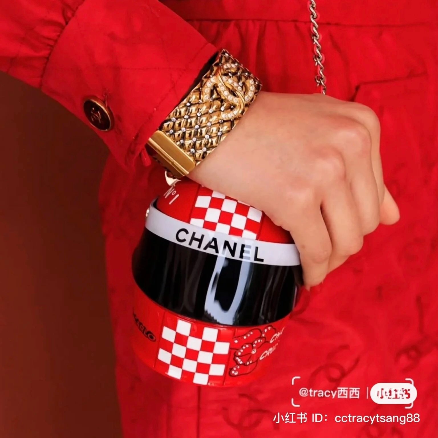 Chanel Red & White Lucite Helmet Minaudière with Silver Hardware Resort 2023