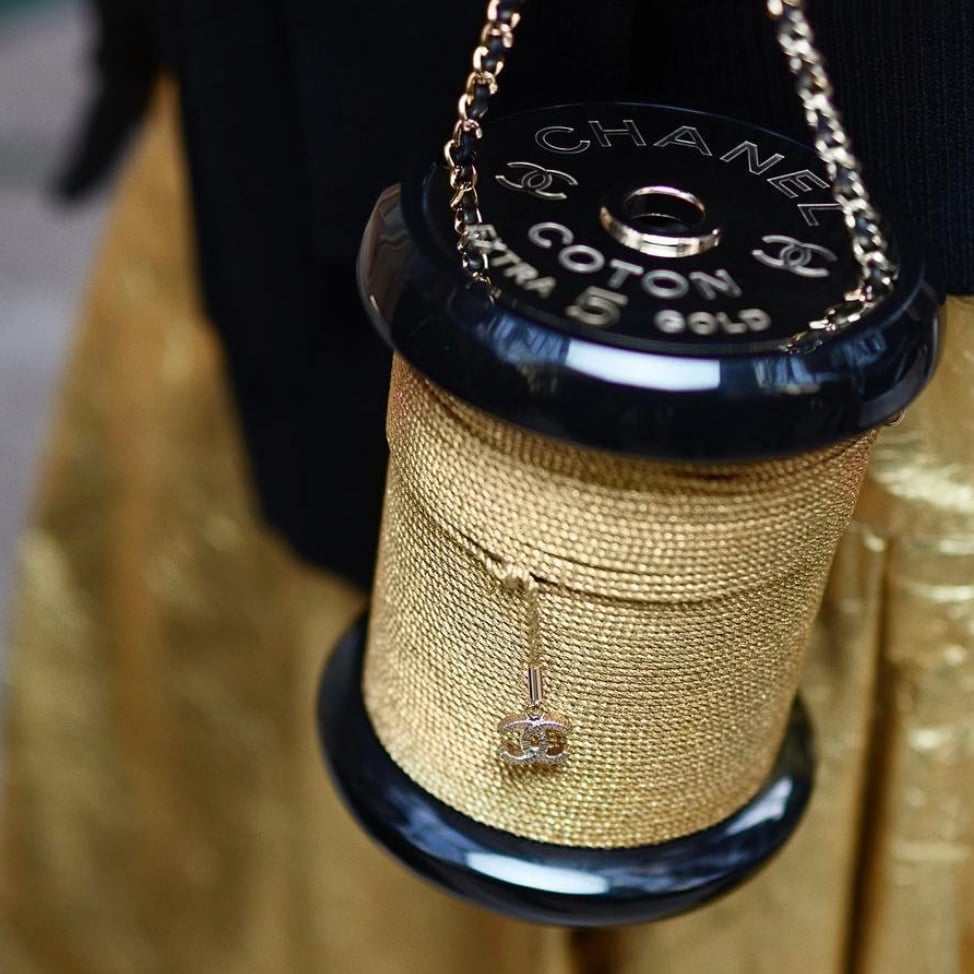 Chanel Black Lucite & Gold Bobbin Minaudière with Champagne Gold Hardware Fall 2016